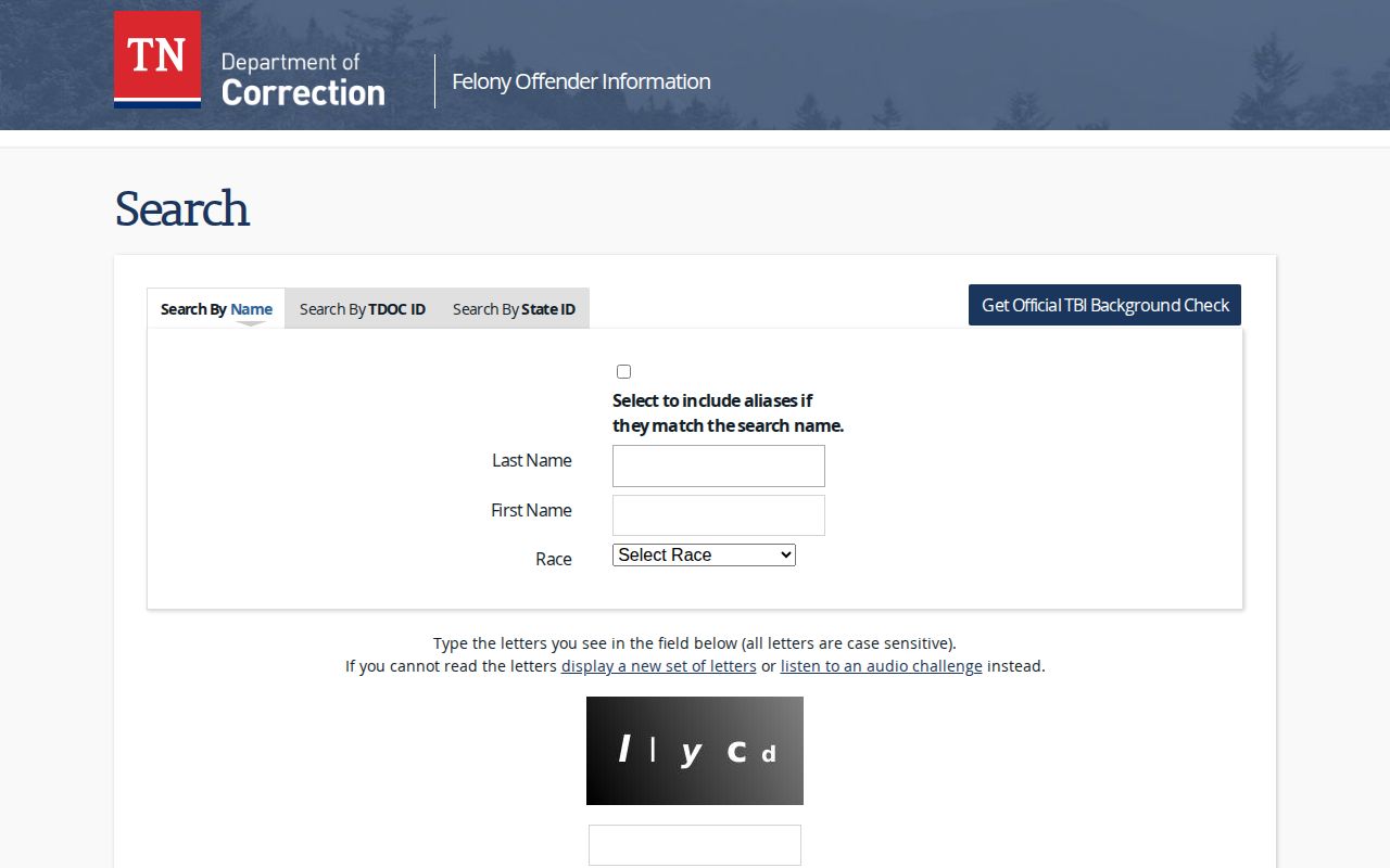 Tennessee Department of Correction FOIL release search for Cumberland County cases