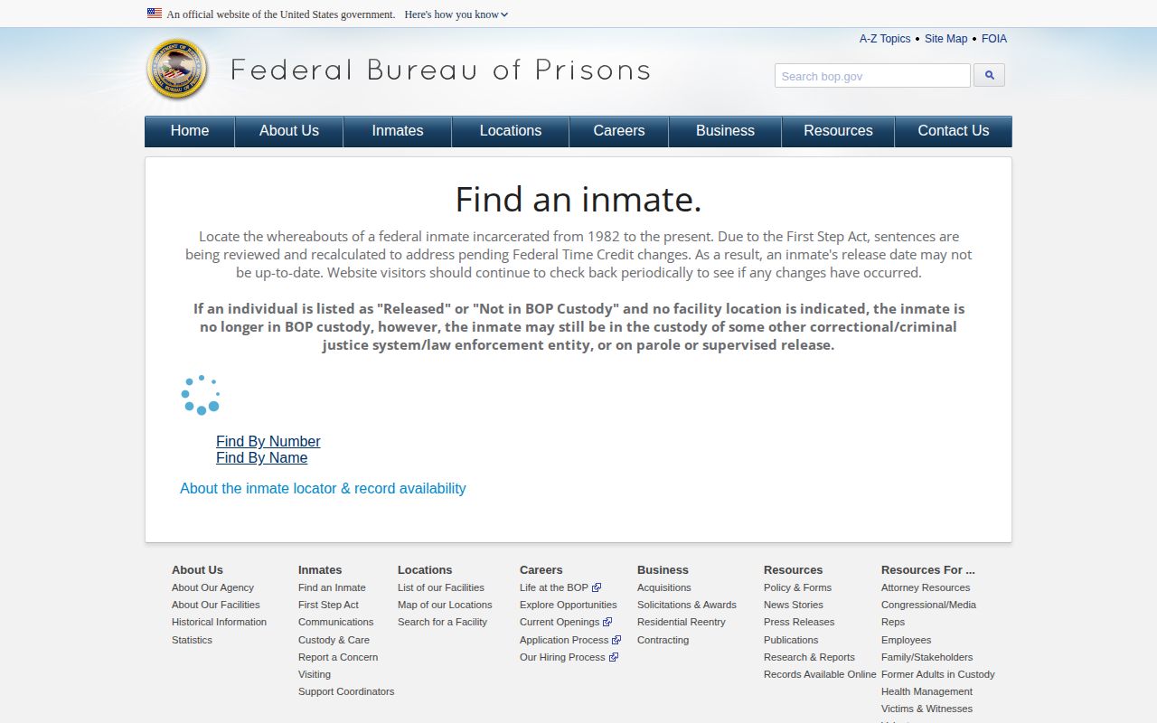 BOP inmate locator for Cumberland County federal release searches
