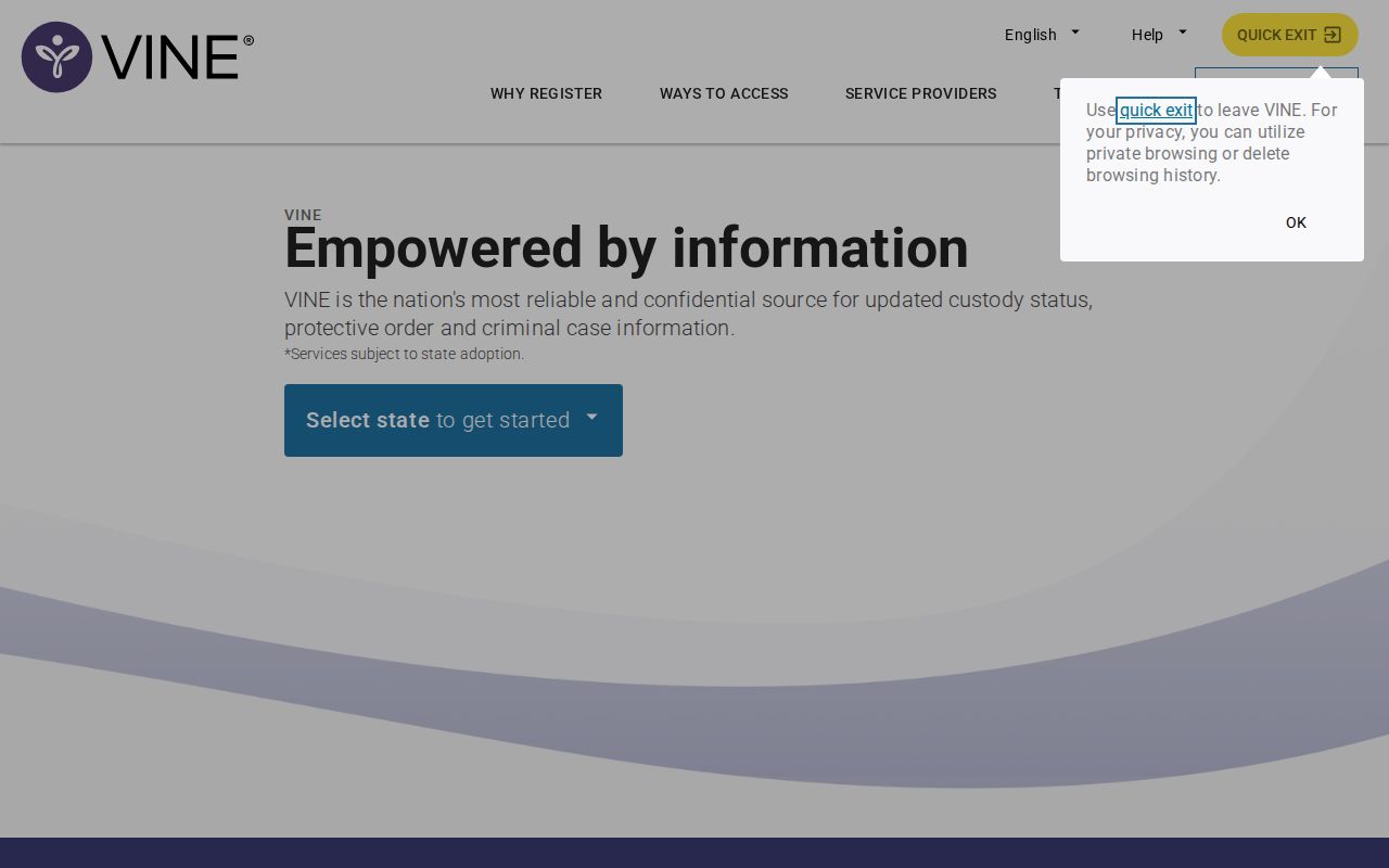 Tennessee VINELink inmate search and notification interface